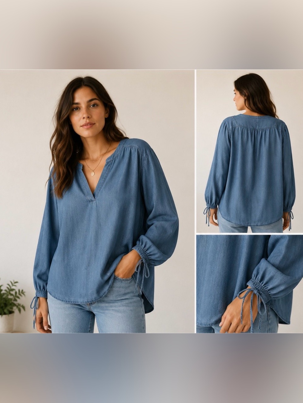Old Navy Chambray Tie-Sleeve Denim Top